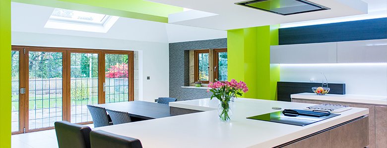 green coloured modern day kitchen