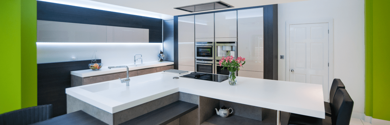 blue and green designer kitchen