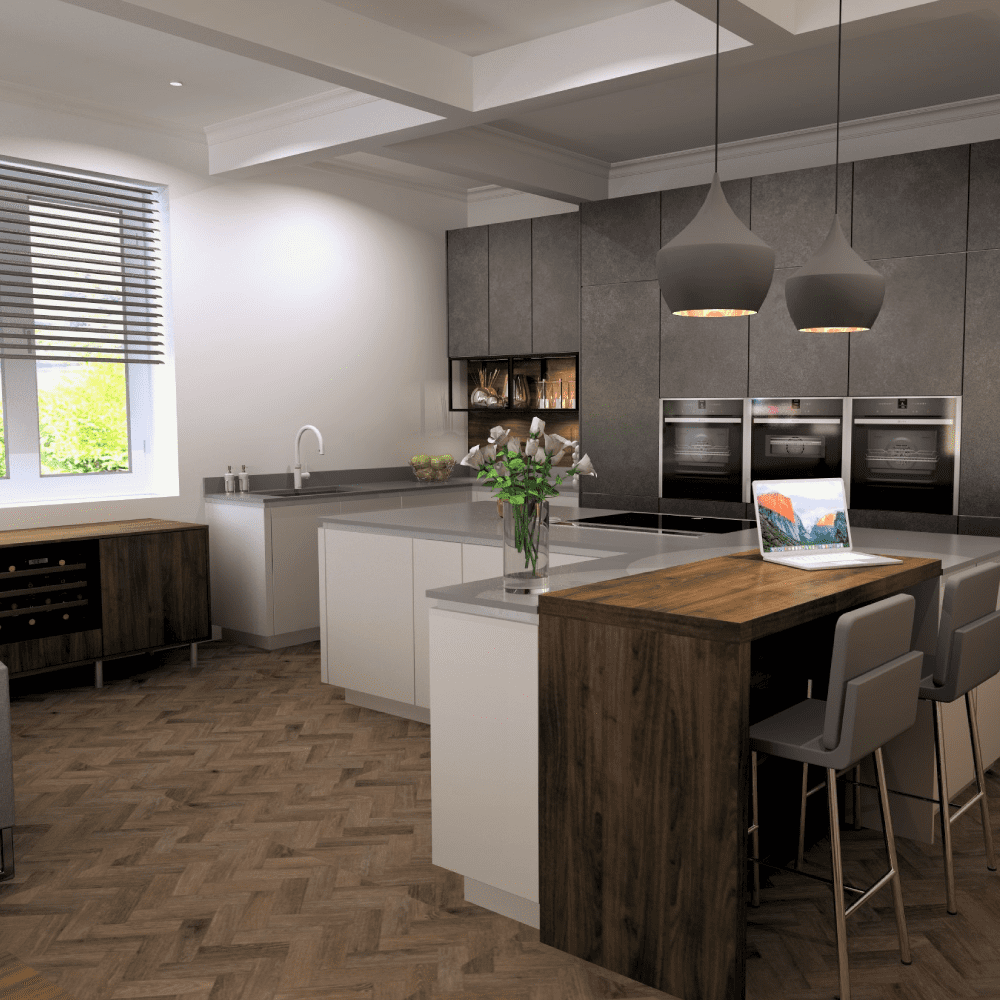 grey and white kitchen